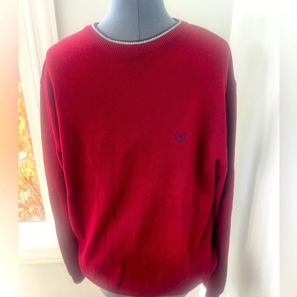 Ralph Lauren Chaps Men’s Large Burgundy 100% Cotton Crew Neck Navy / Gray NWOT
